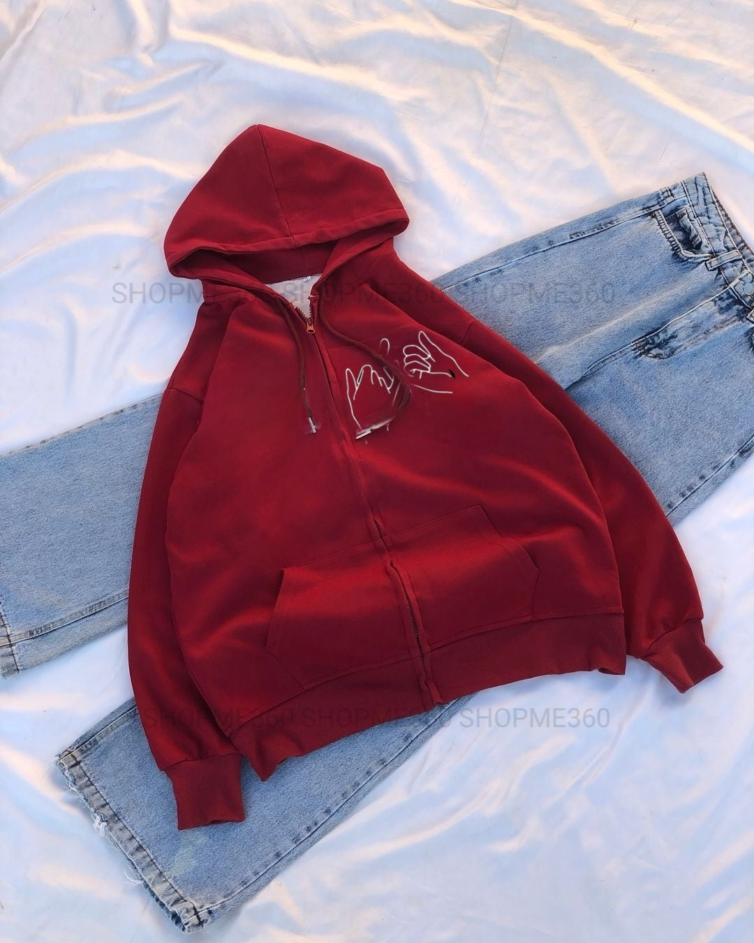 MAROON ZIPPER POC PINKY PROMISE -SKY BLUE WIDE LEG JEANS