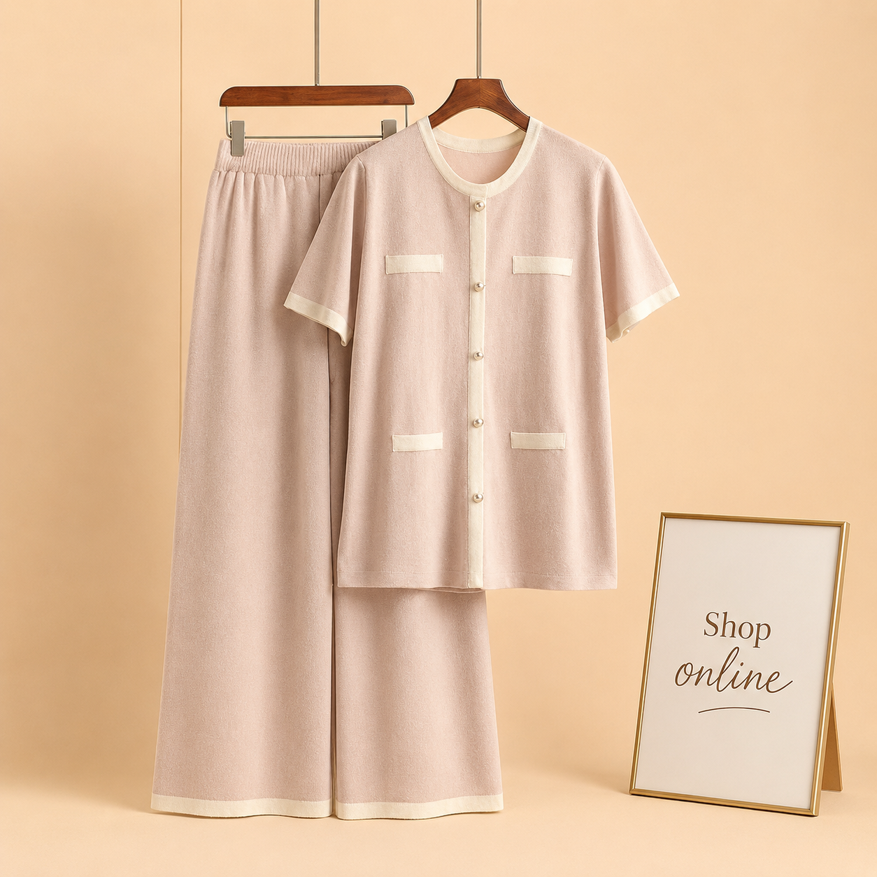 BEIGE SUMMER BUTTON TRACKSUIT