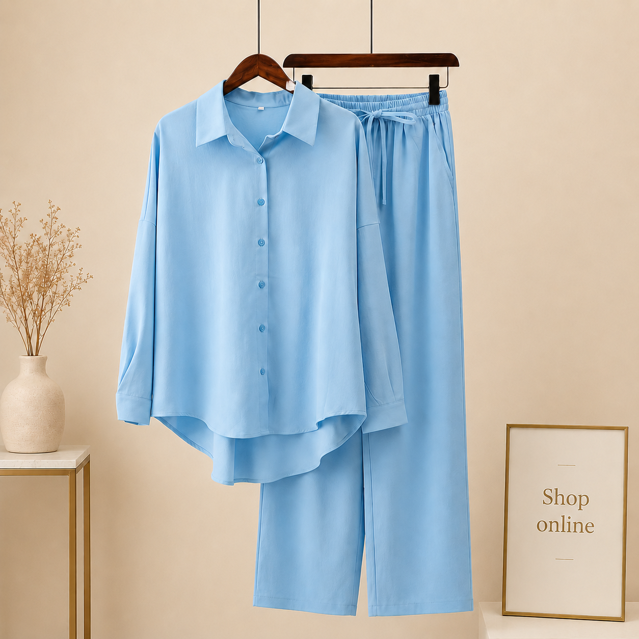 SKY BLUE BUTTON DOWN CO ORD SET