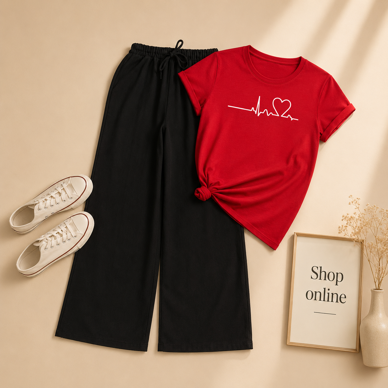 RED HEART VEIN TSHIRT WITH FLAPPER TROUSER