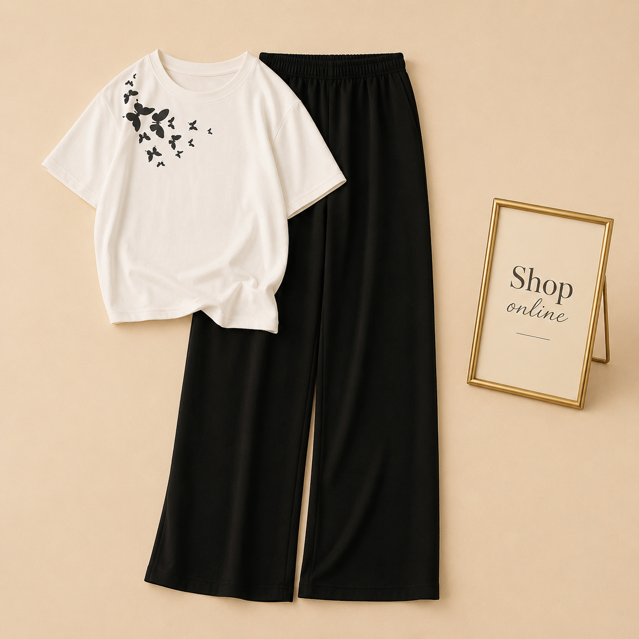 WHITE TSHIRT SHOULDER BUTTERFLY WITH BLACK FLAPPER