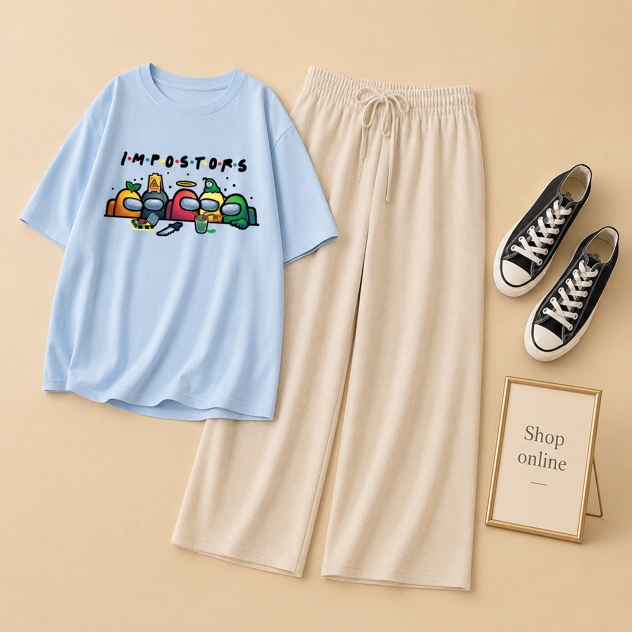 SKY BLUE TSHIRT IMPOSTER WITH BEIGE FLAPPER