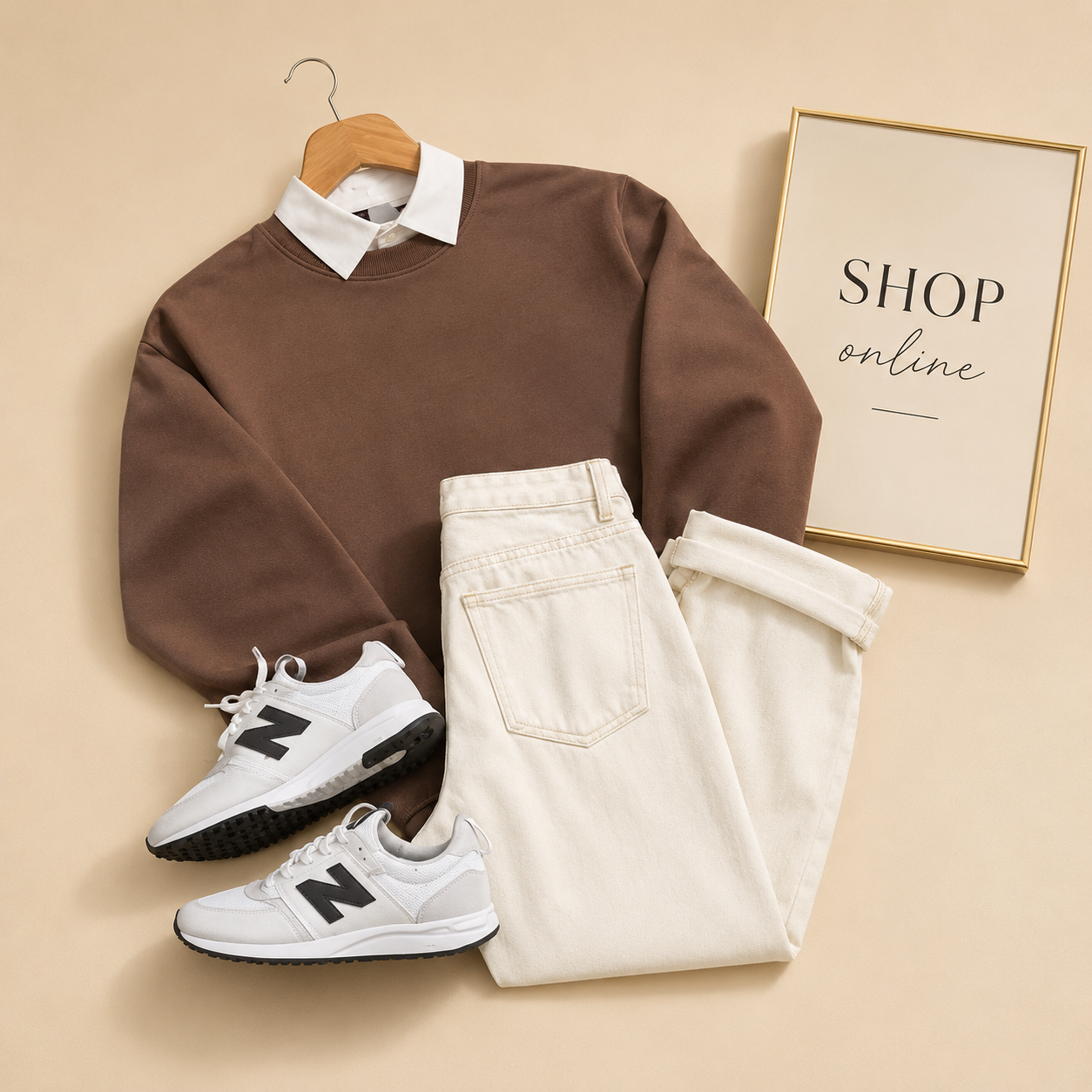 Brown / White Collar sweat and wideleg jeans