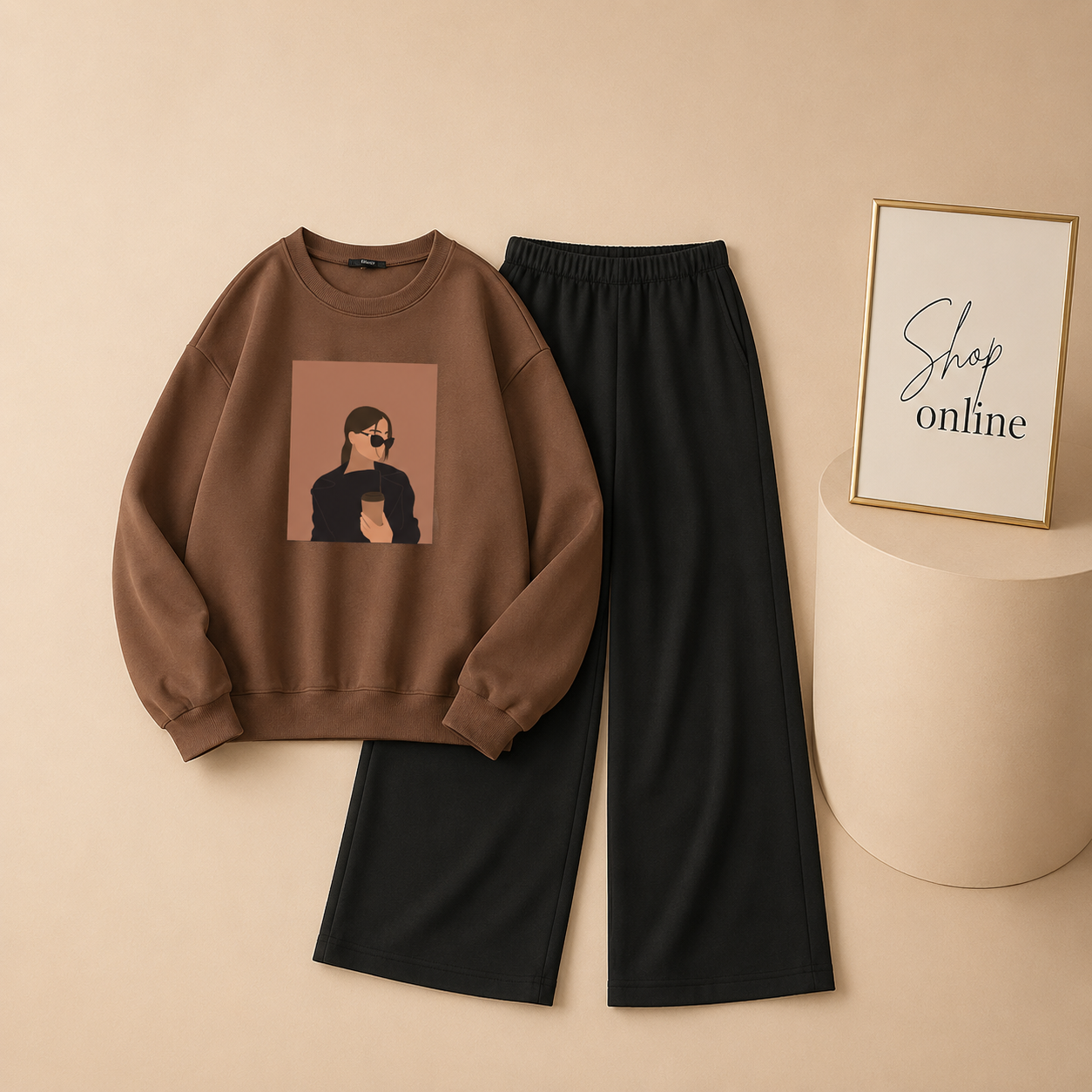 COFEE GIRL BROWN SWEATSHIRT WITH FLAPPER