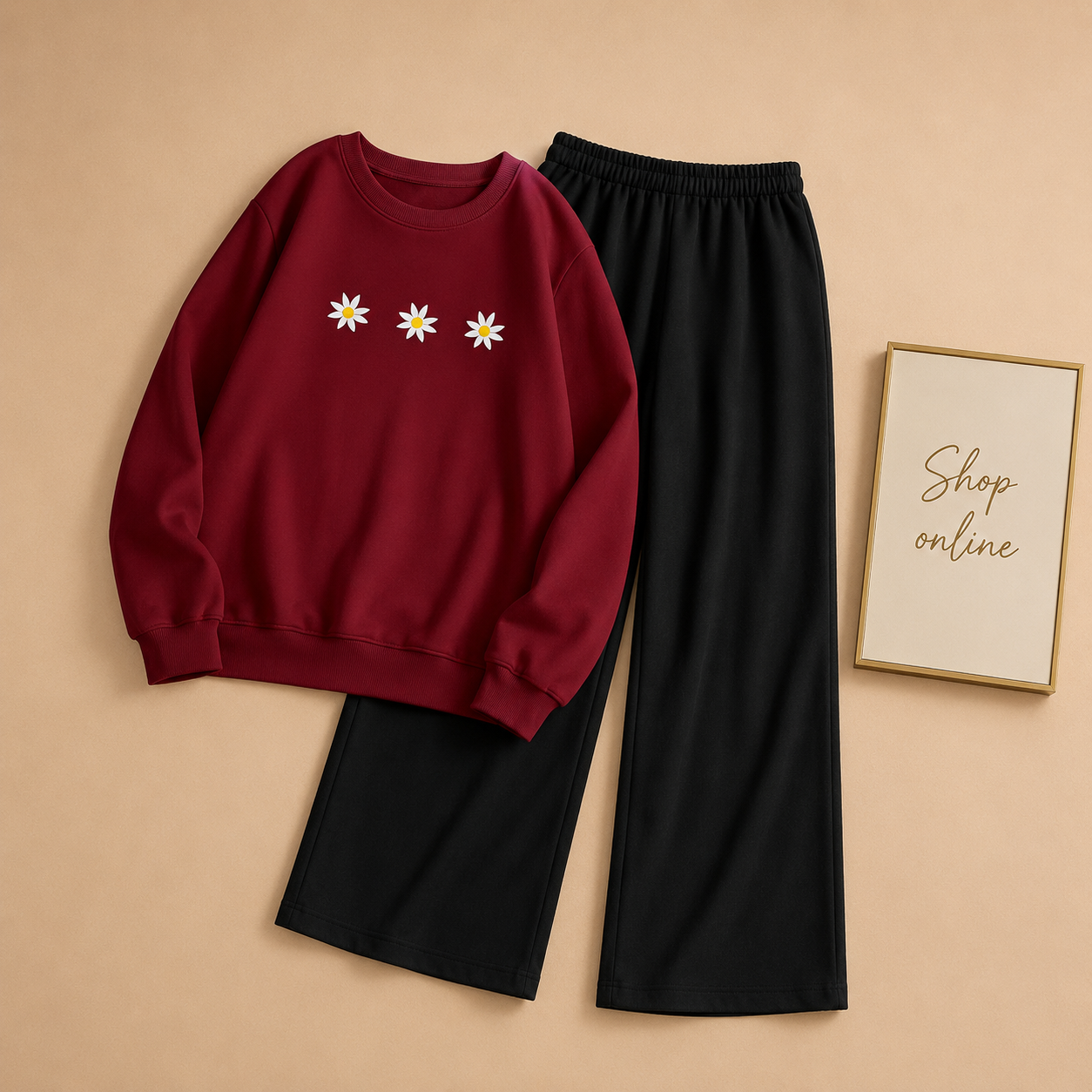 3 DAISY MAROON SWEATSHIRT WITH FLAPPER