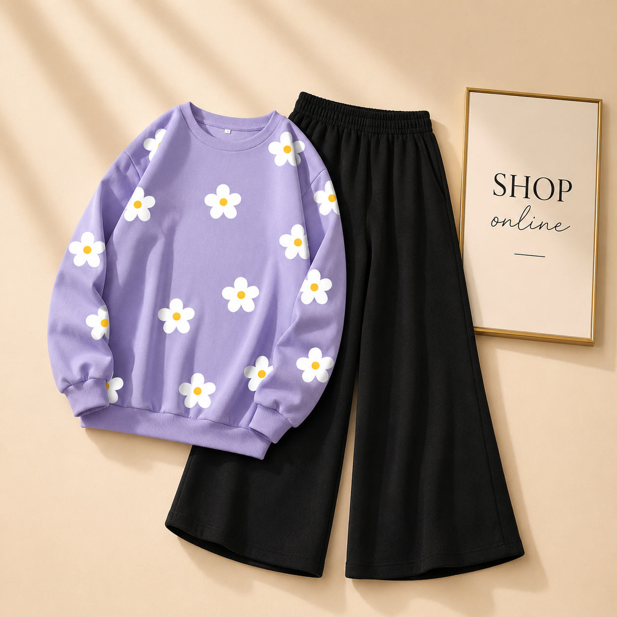 SUNFLOWER ALLOVER LILAC SWEATSHIRT WITH FLAPPER