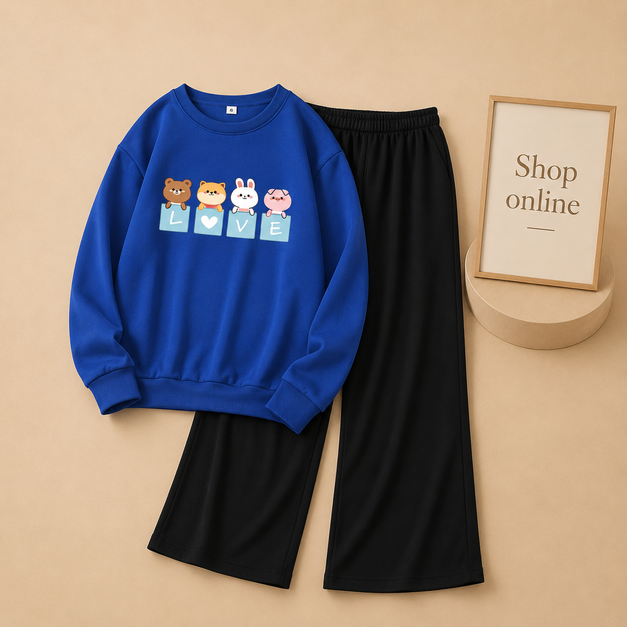 LOVE CARTOON ROYAL BLUE SWEATSHIRT WITH FLAPPER