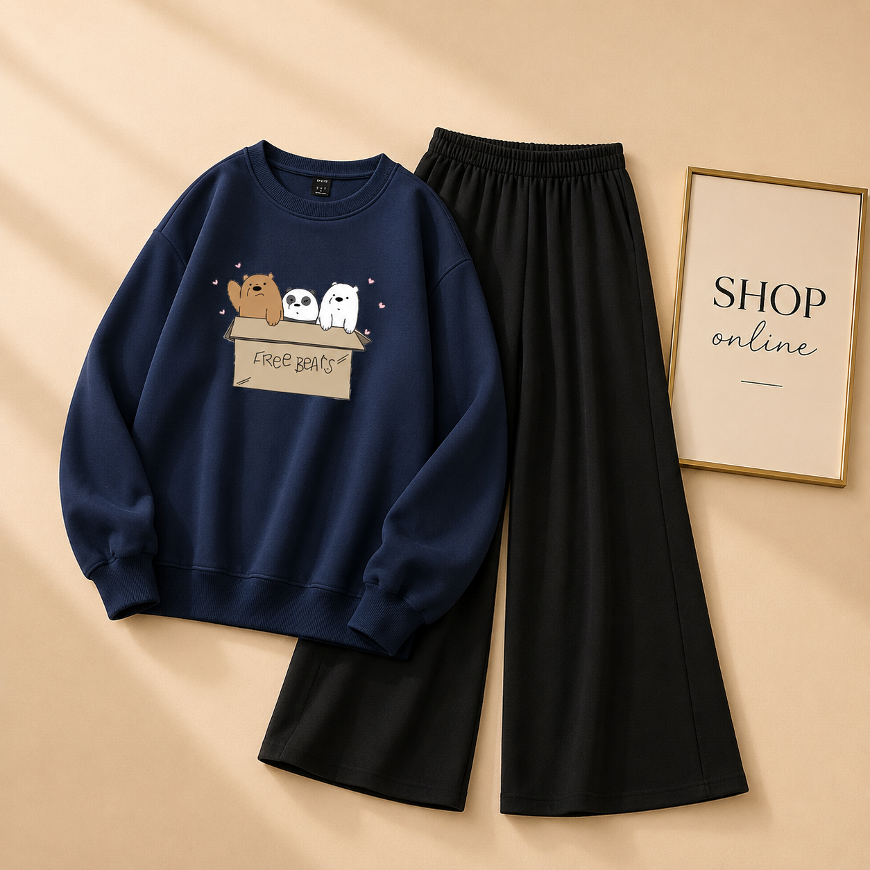 FREE BEARS NAVY BLUE SWEATSHIRT WITH FLAPPER