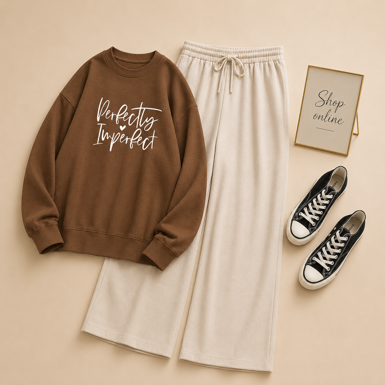 PERFECTLY IMPERFECT BROWN SWEATSHIRT WITH BEIGE FLAPPER