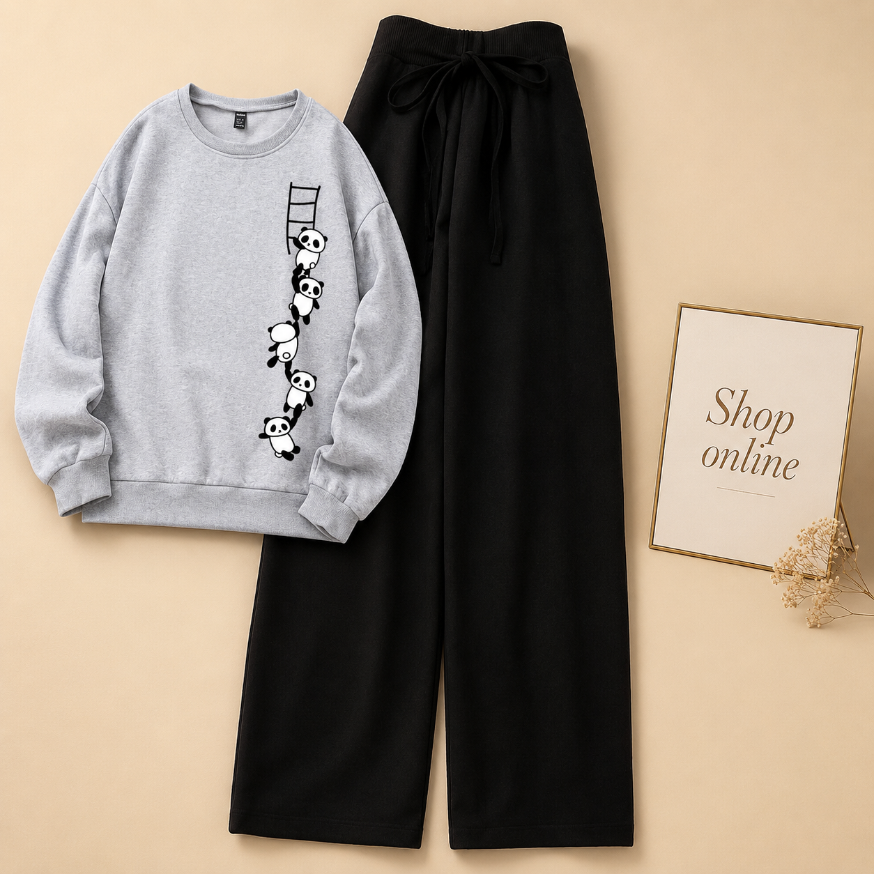 PANDA LADDER GREY SWEATSHIRT WITH FLAPPER