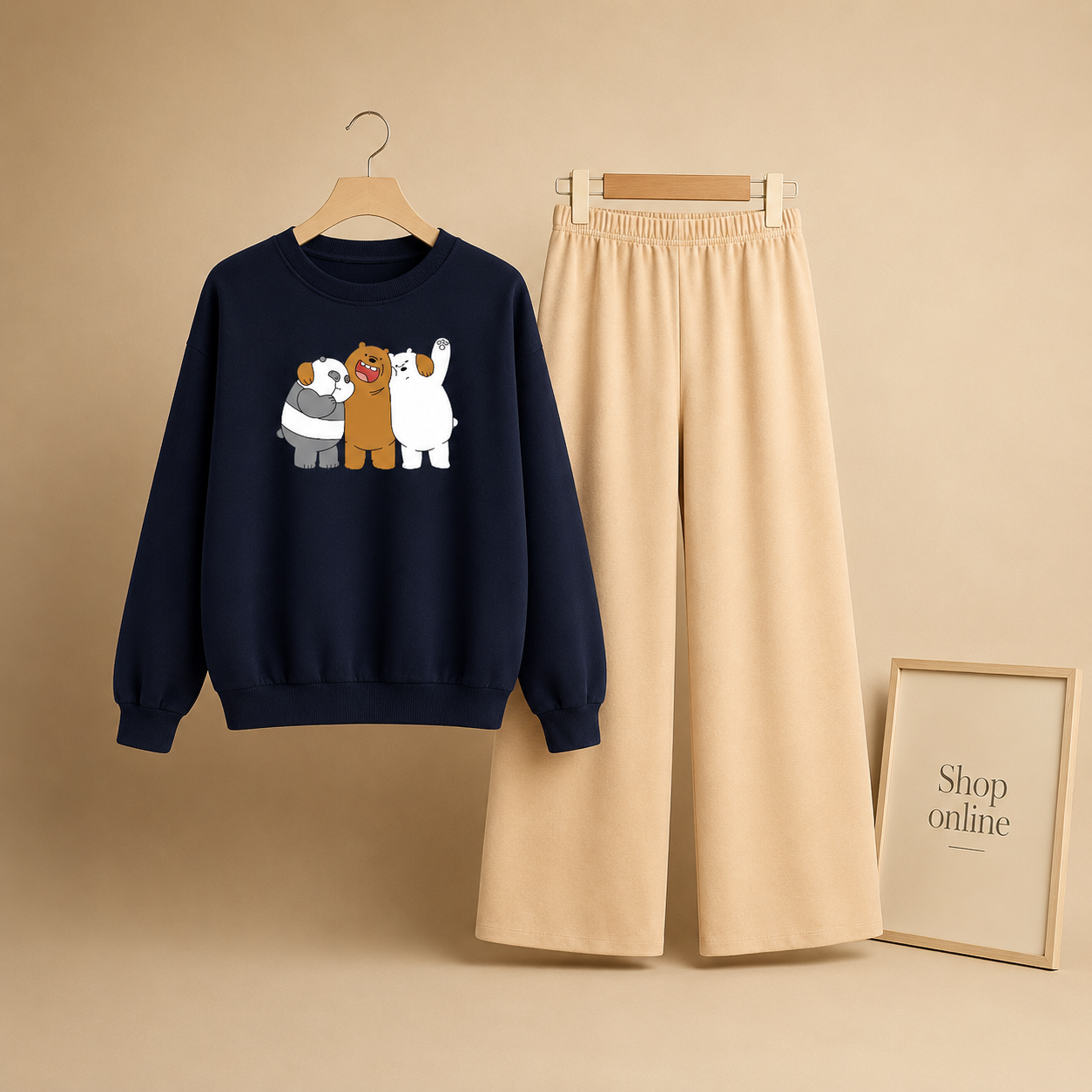 TOGETHER BEAR NAVY BLUE SWEATSHIRT WITH BEIGE FLAPPER