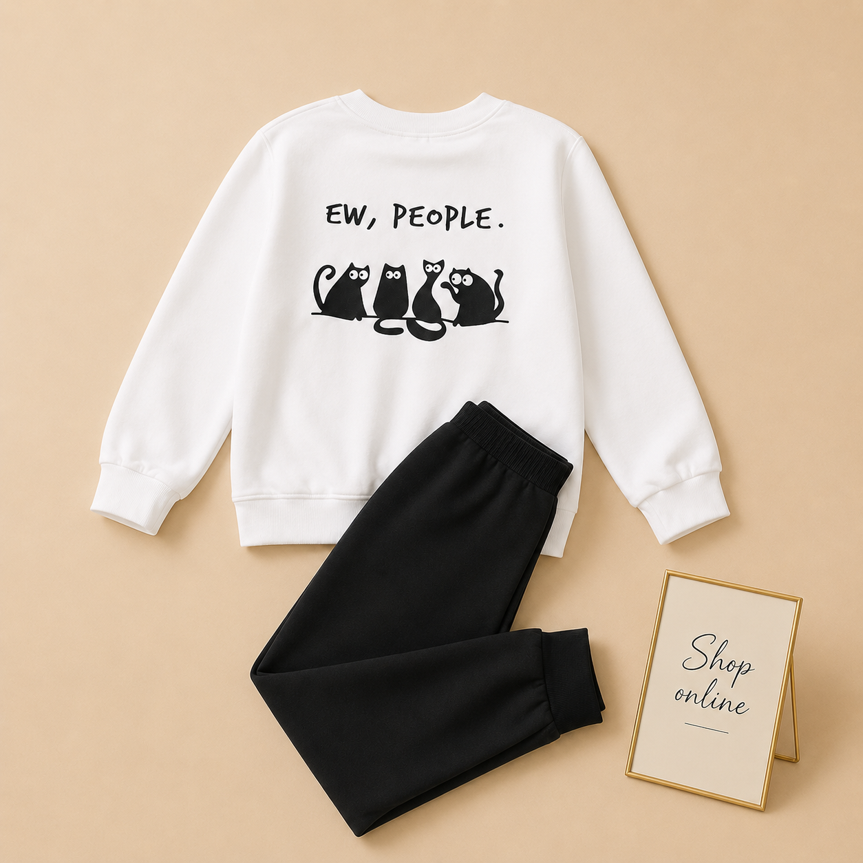 EWW PEOPLE WHITE SWEATSHIRT WITH BLACK TROUSER