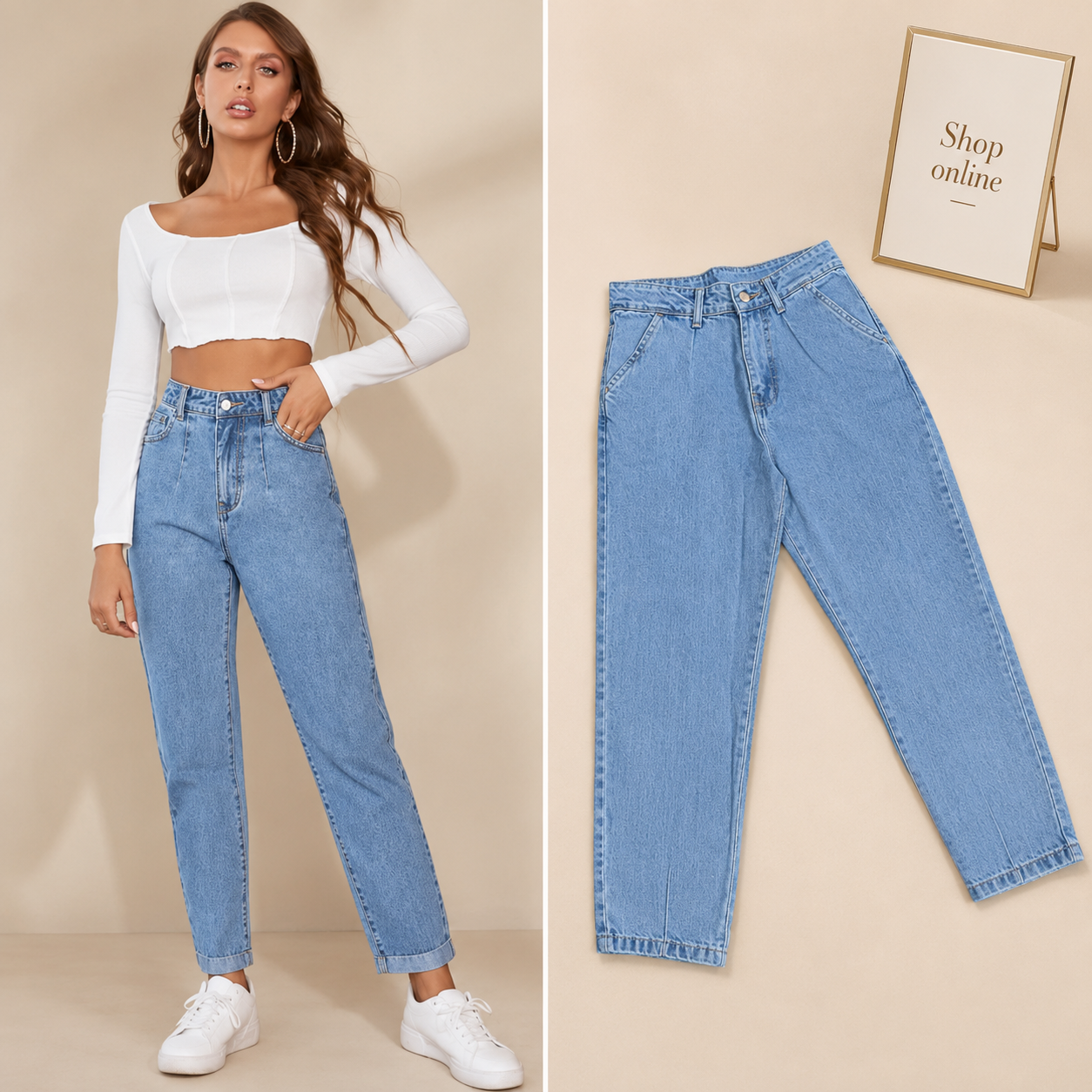 HIGH WAISTED ICE BLUE MOM JEANS