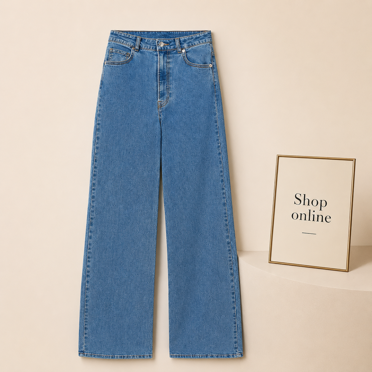 SKYISH MID BLUE WIDE LEG JEANS HIGH WAISTED