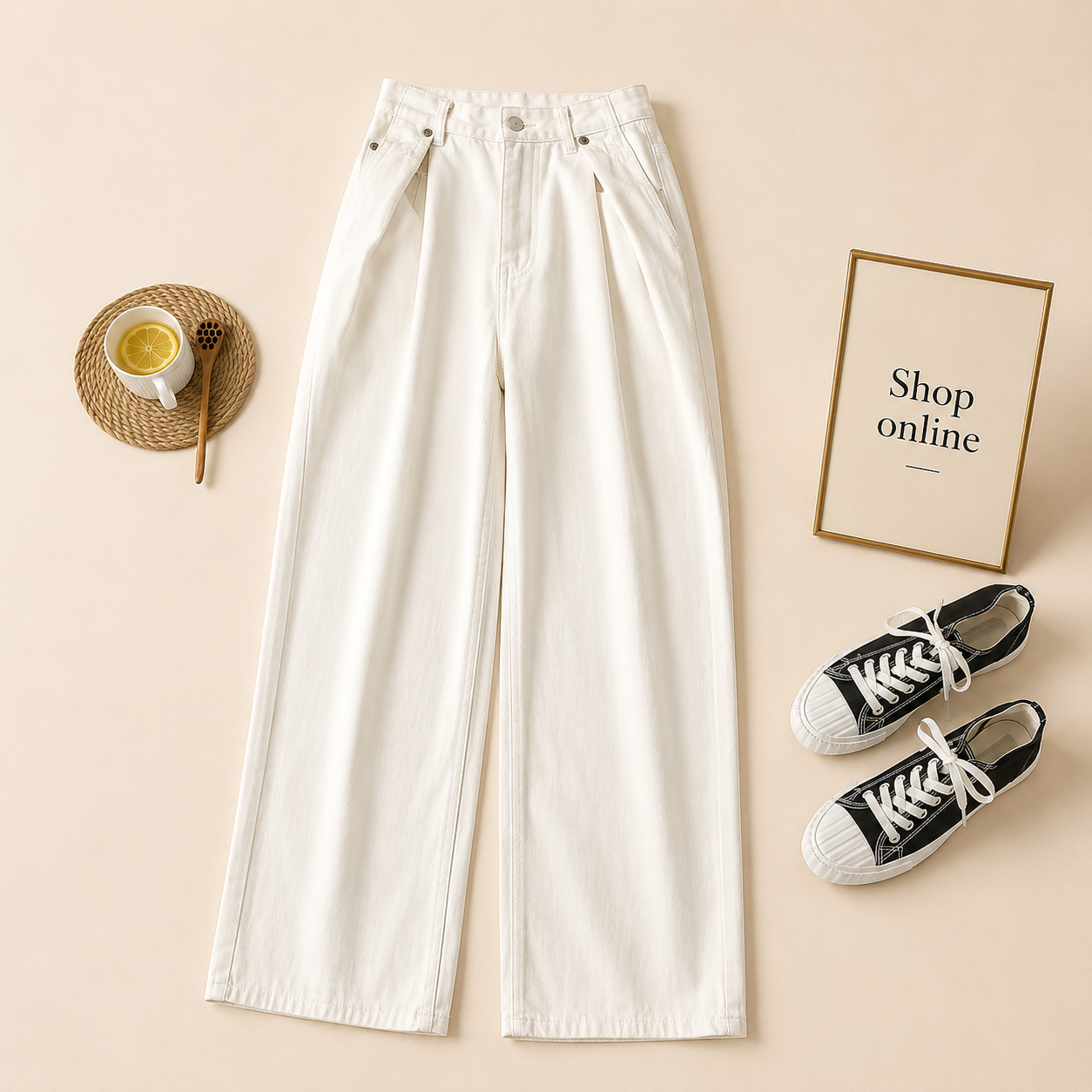 HIGH WAITED WHITE WIDE LEG JEANS