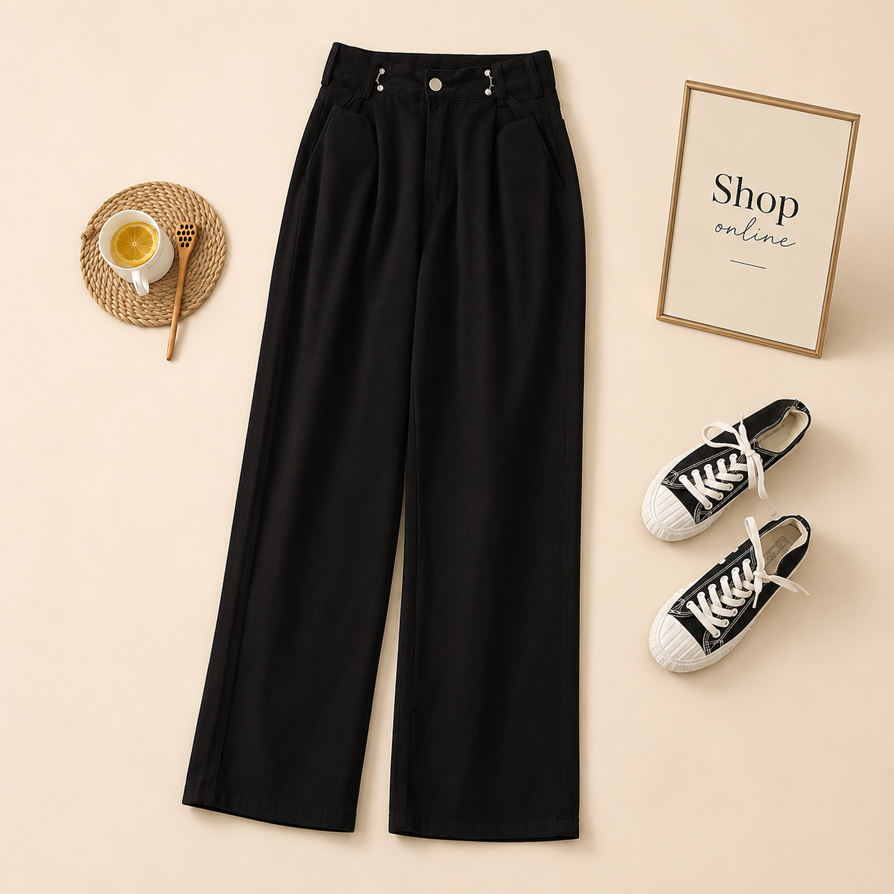 HIGH WAISTED BLACK WIDE LEG JEANS