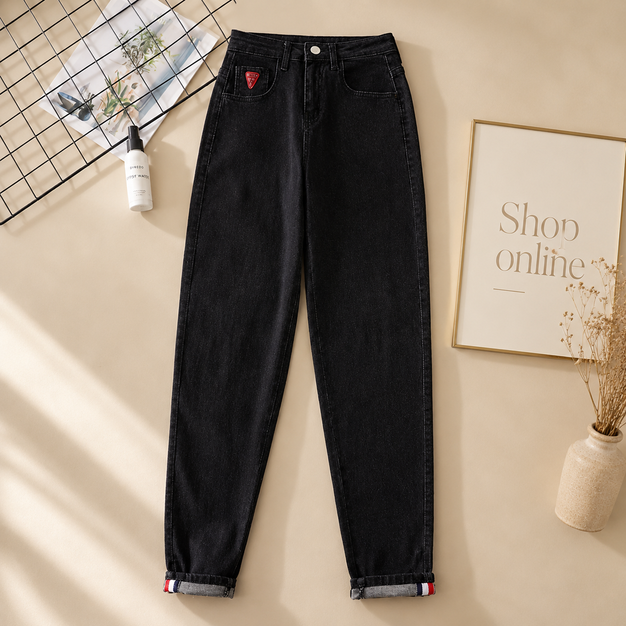 BLACK MOM JEANS HIGH WAISTED