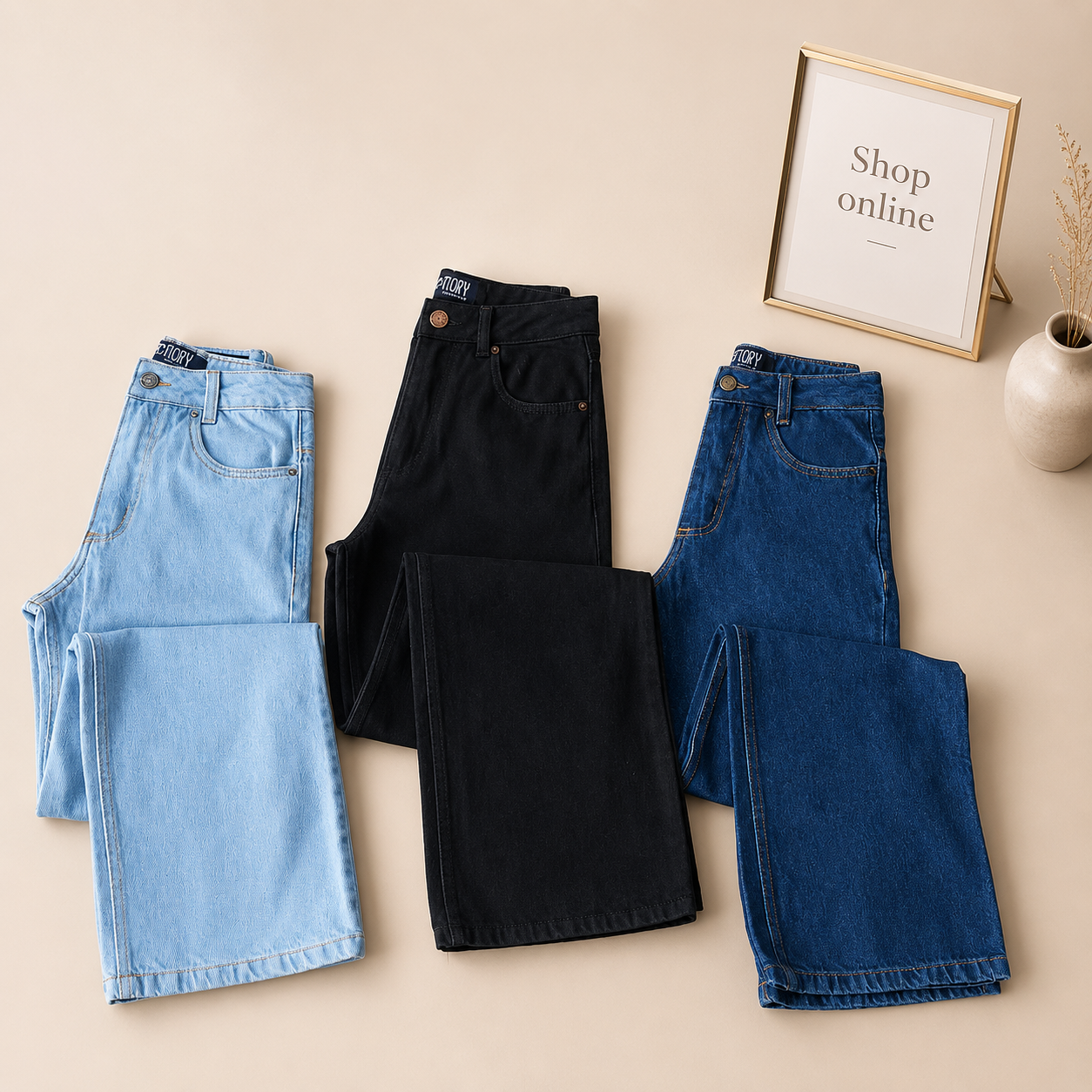 PACK OF 3 WIDE LEG JEANS ( BLACK MIDBLUE AND ICE BLUE