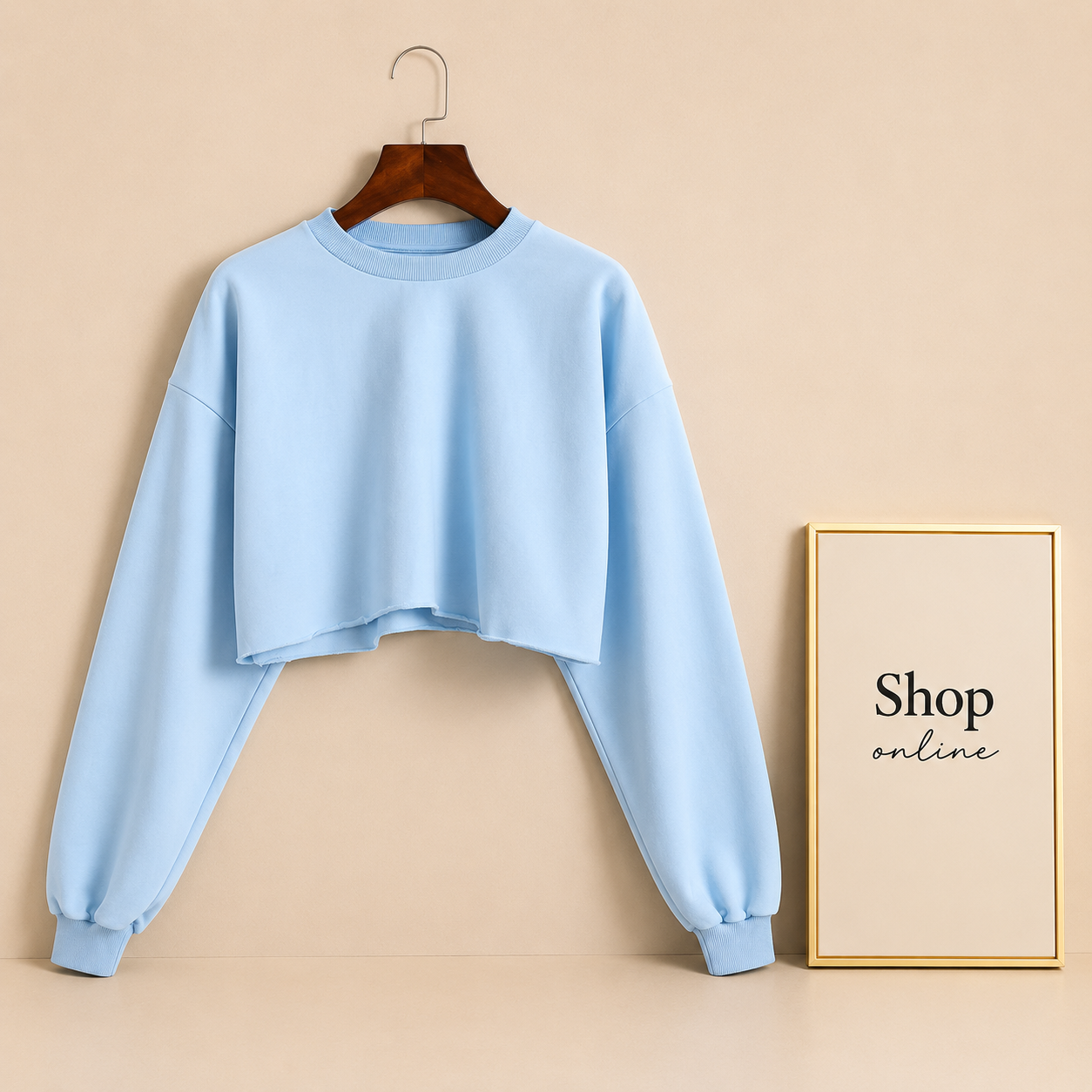 PLAIN SKY BLUE CROP SWEATSHIRT