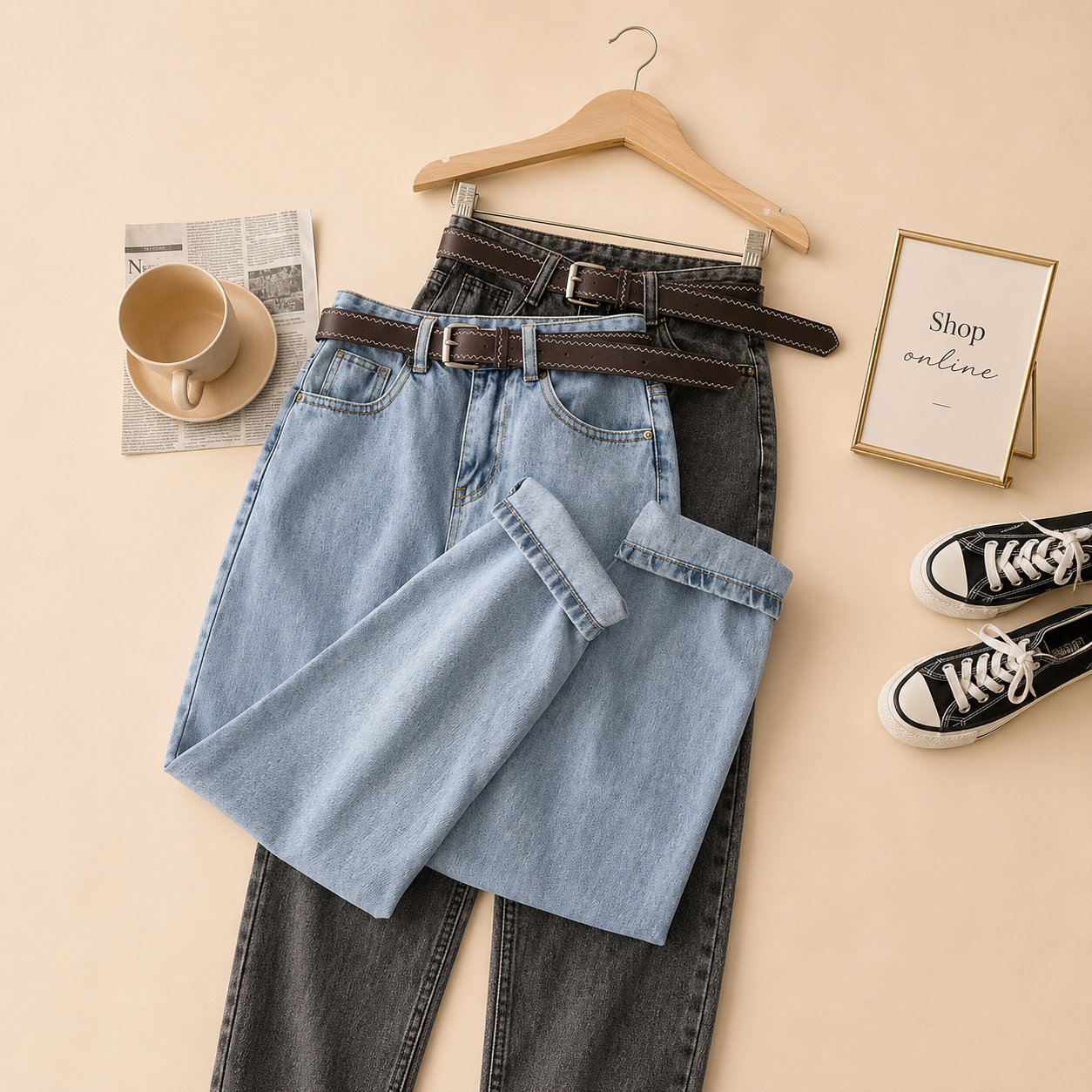 PACK OF 2 MOM JEANS ( ICE BLUE AND MALAYSIAN BLACK)