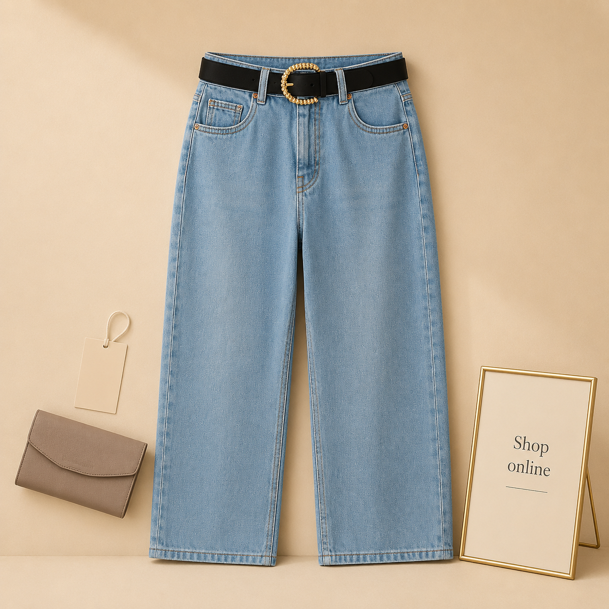 HIGH WAISTED ICE BLUE WIDE LEG JEANS