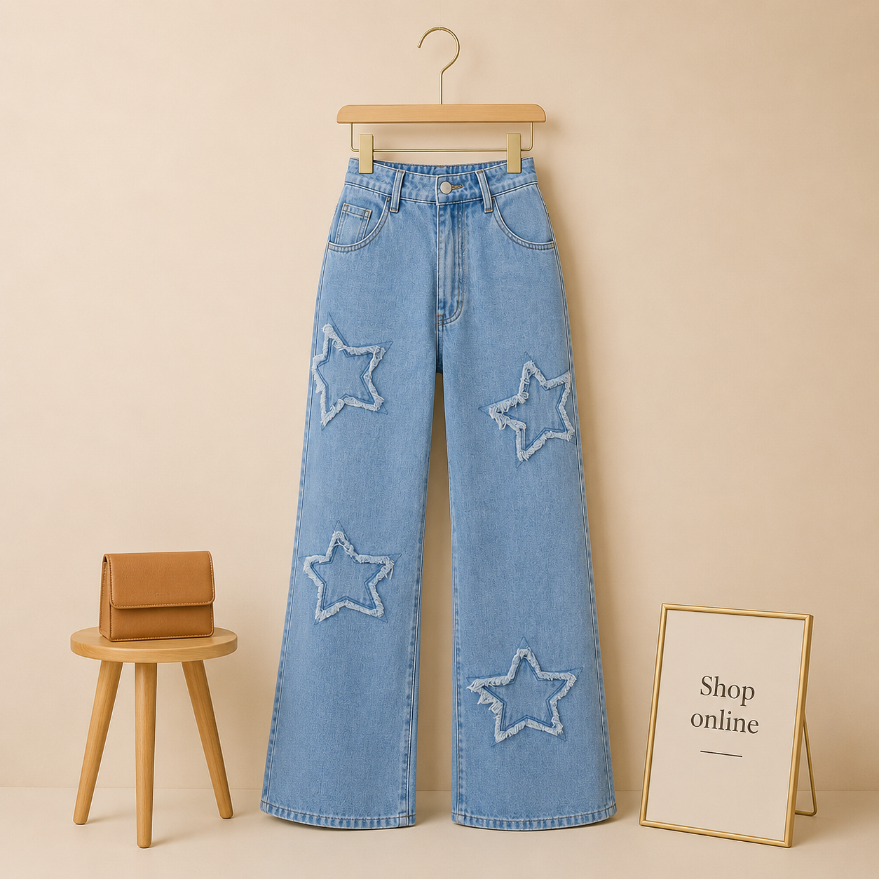 ICE BLUE STAR WIDE LEG JEANS