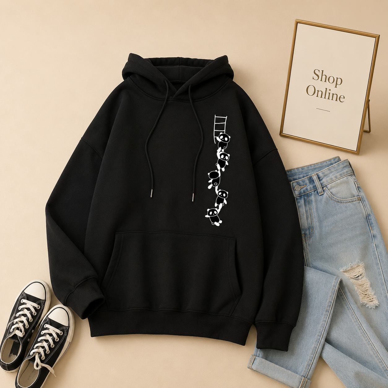 BLACK HOODIE PANDA LADDER