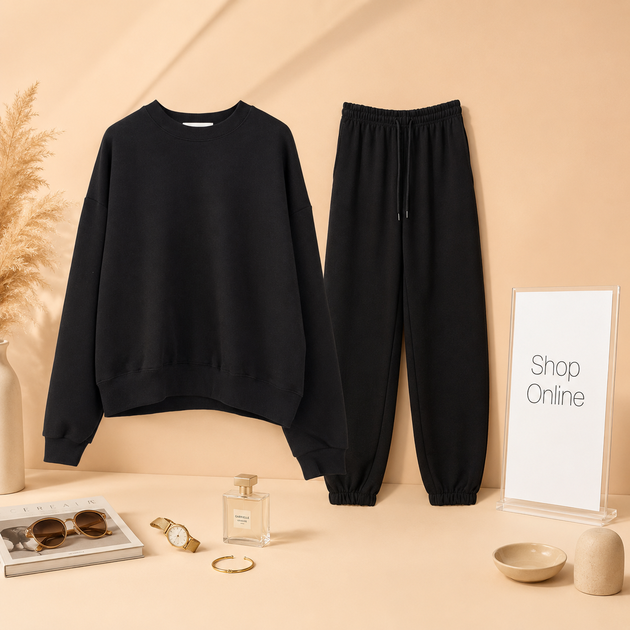 Black Plain Tracksuit