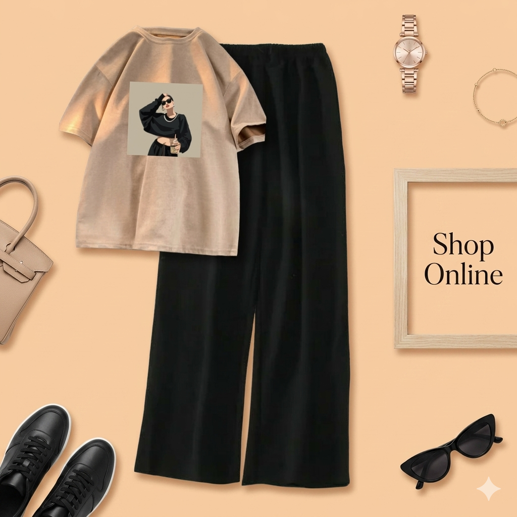 NECKLACE GIRL BEIGE TSHIRT WITH BLACK FLAPPER