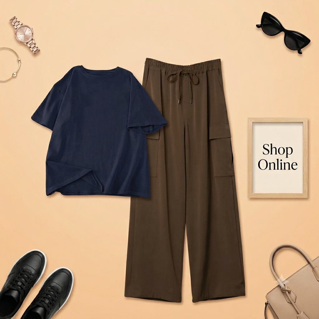 NAVY BLUE TSHIRT WITH BROWN CARGO TROUSER