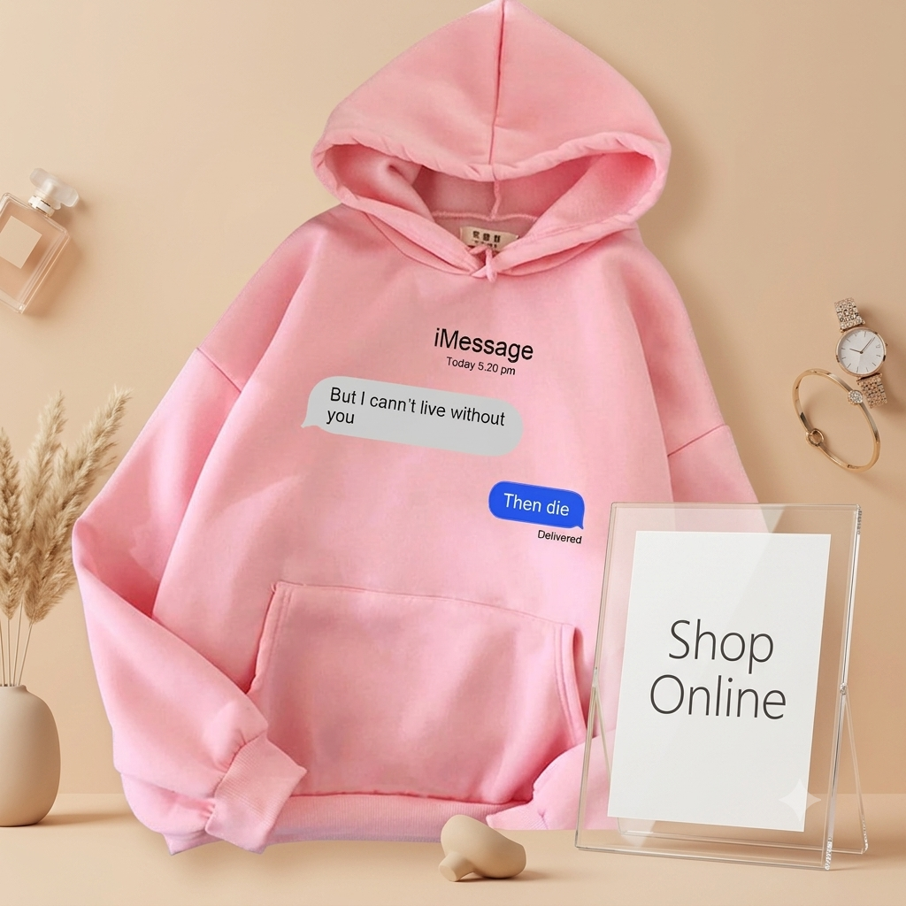 PINK HOODIE TEXT MESSAGE