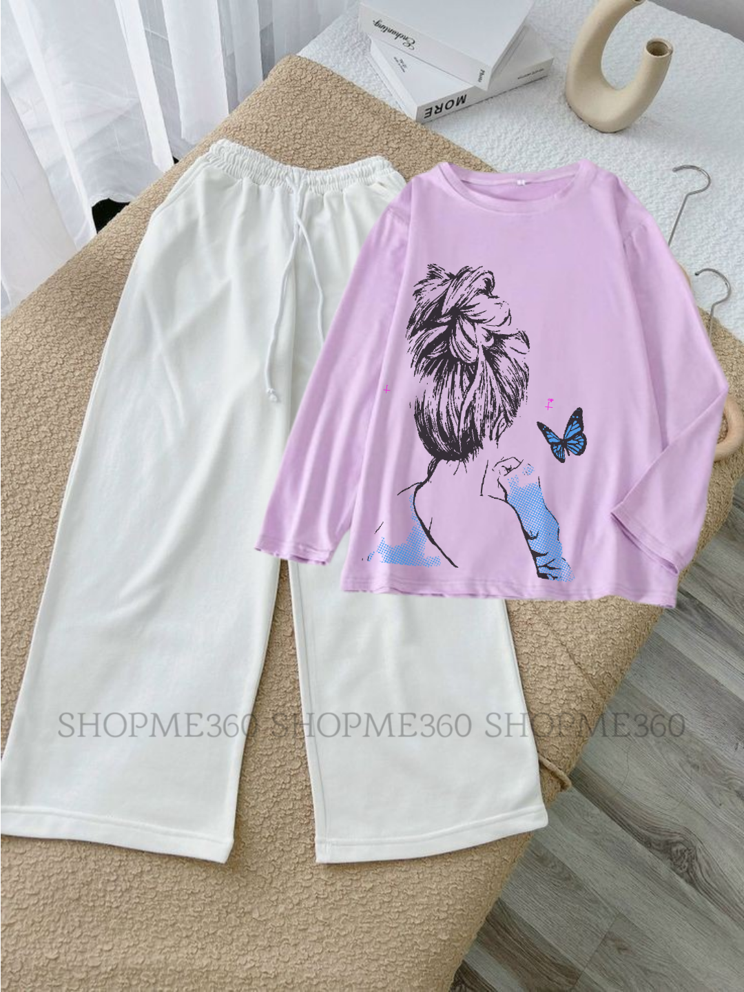 WHITE FLAPPER-LILAC FULL TEE GIRL BUTTERFLY