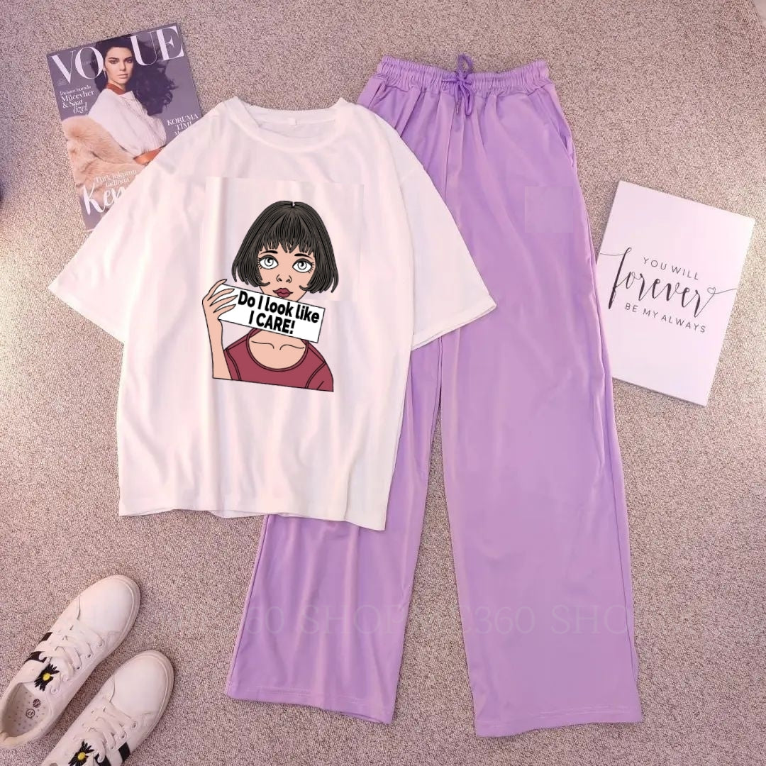 WHITE TEE DO I LOOK LIKE I CARE-LILAC FLAPPER