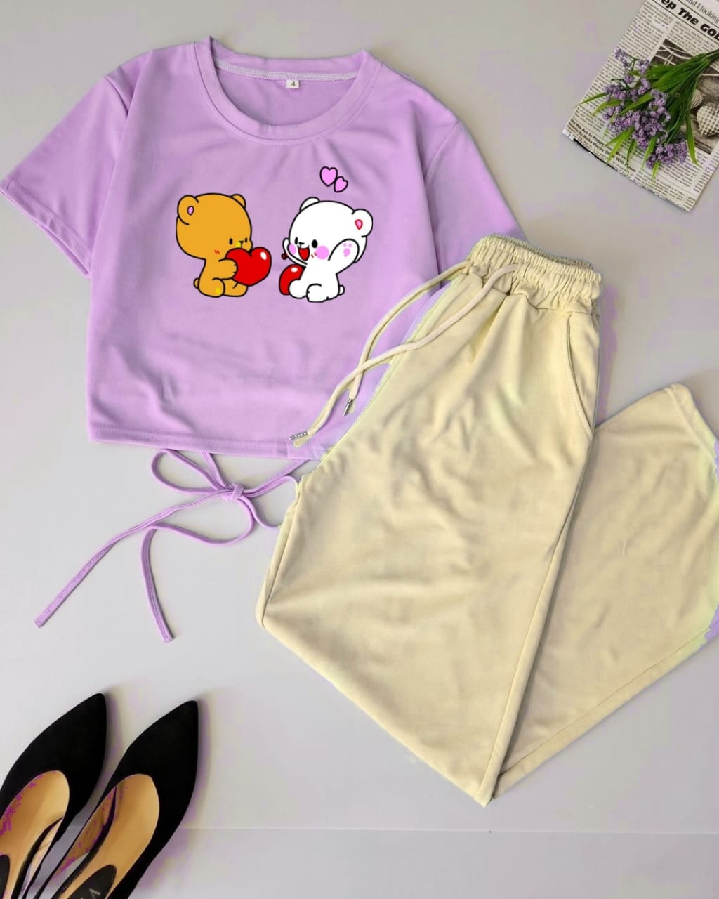 BEIGE FLAPPER - LILAC CROP TEE PAIRS