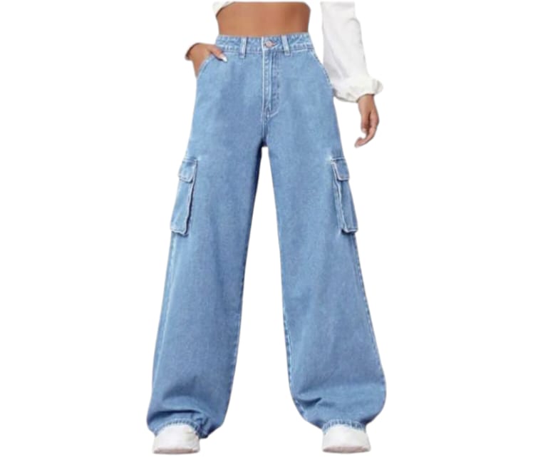 SKY BLUE WIDE CARGO JEANS