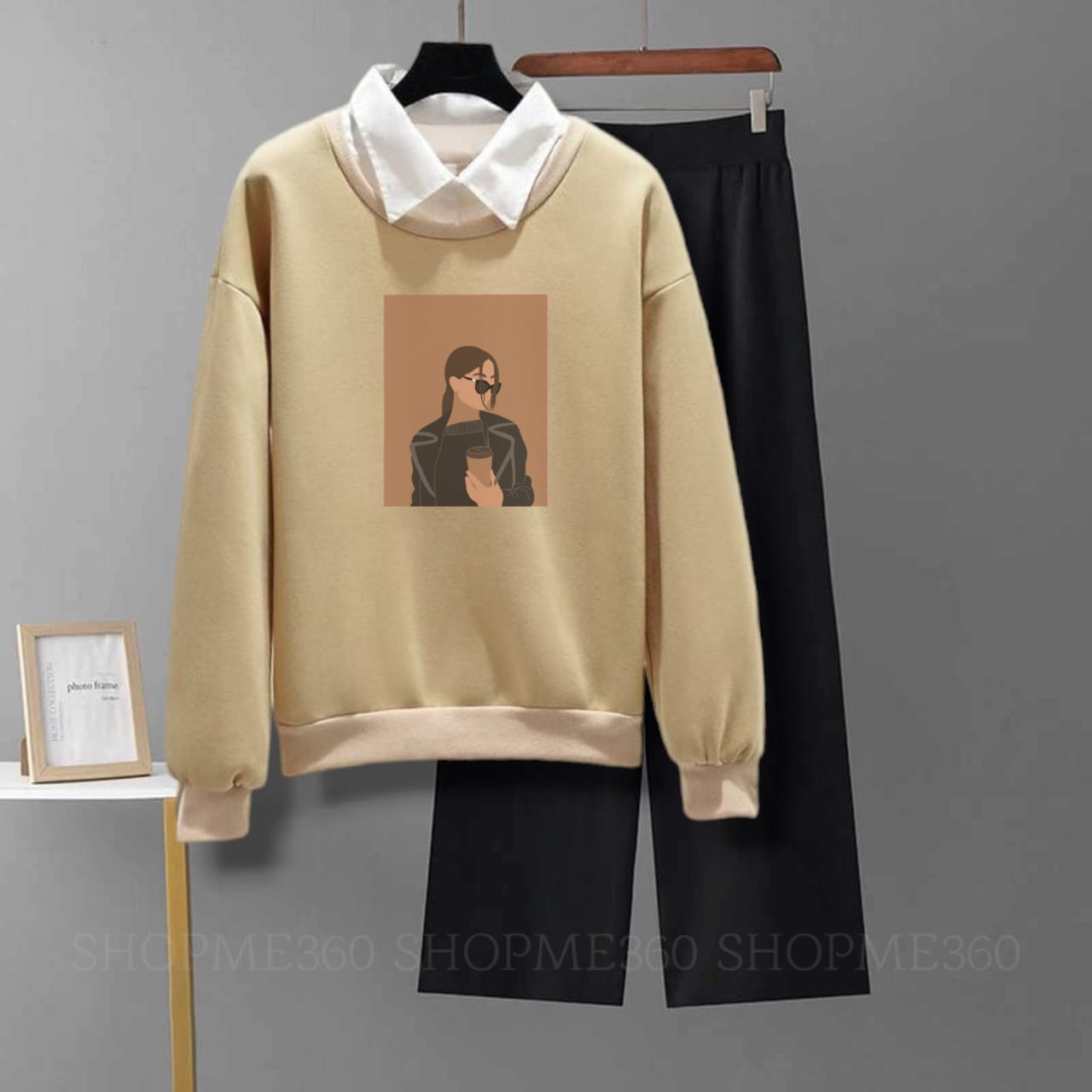 BEIGE COLLAR SWEATSHIRT COFFE GIRL- BLACK FLAPPER