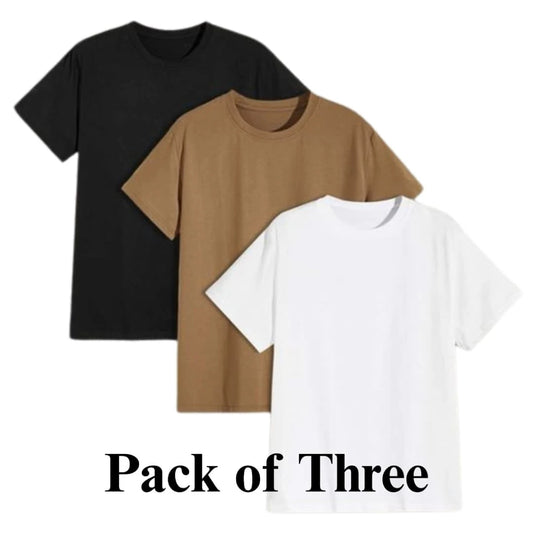PACK OF 3 TSHIRTS-WHITE BROWN BLACK