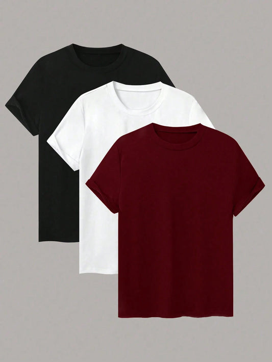 PACK OF 3 TSHIRTS- MAROON WHITE BLACK