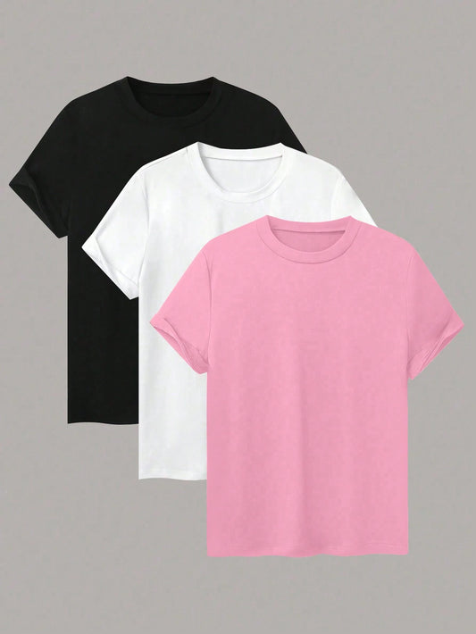 PACK OF 3 TSHIRTS- PINK WHITE BLACK
