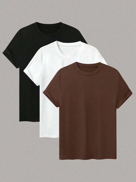 PACK OF 3 TSHIRTS- BROWN WHITE BLACK