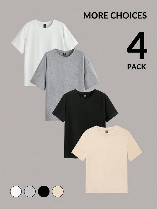 PACK OF 4 TSHIRTS- BEIGE BLACK GREY WHITE