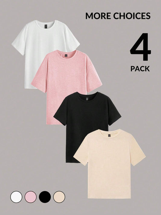 PACK OF 4 TSHIRTS- BEIGE BLACK PINK WHITE