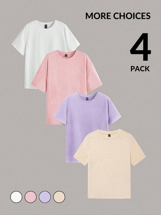 PACK OF 4 TSHIRTS- BEIGE LILAC PINK WHITE