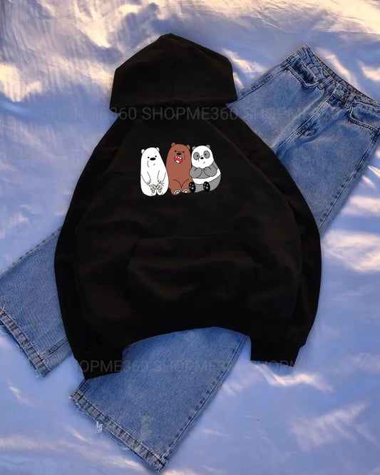 BLACK HOODIE 3 BEAR -SKY BLUE WIDE LEG JEANS