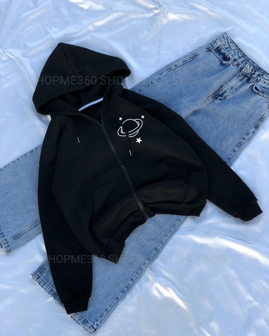 BLACK ZIPPER POC SATURN -SKY BLUE WIDE LEG JEANS