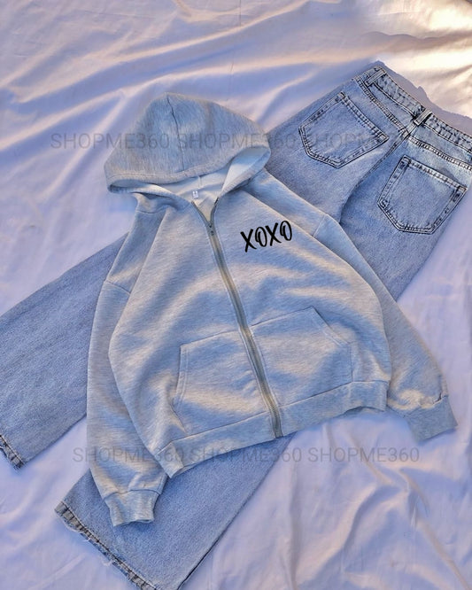 GREY ZIPPER XOXO -SKY BLUE WIDE LEG JEANS
