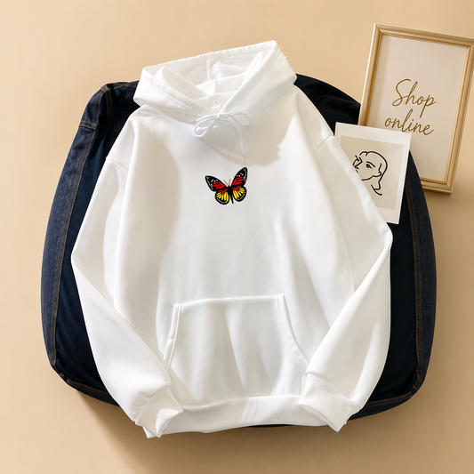 WHITE HOODIE ORANGE BUTTERFLY