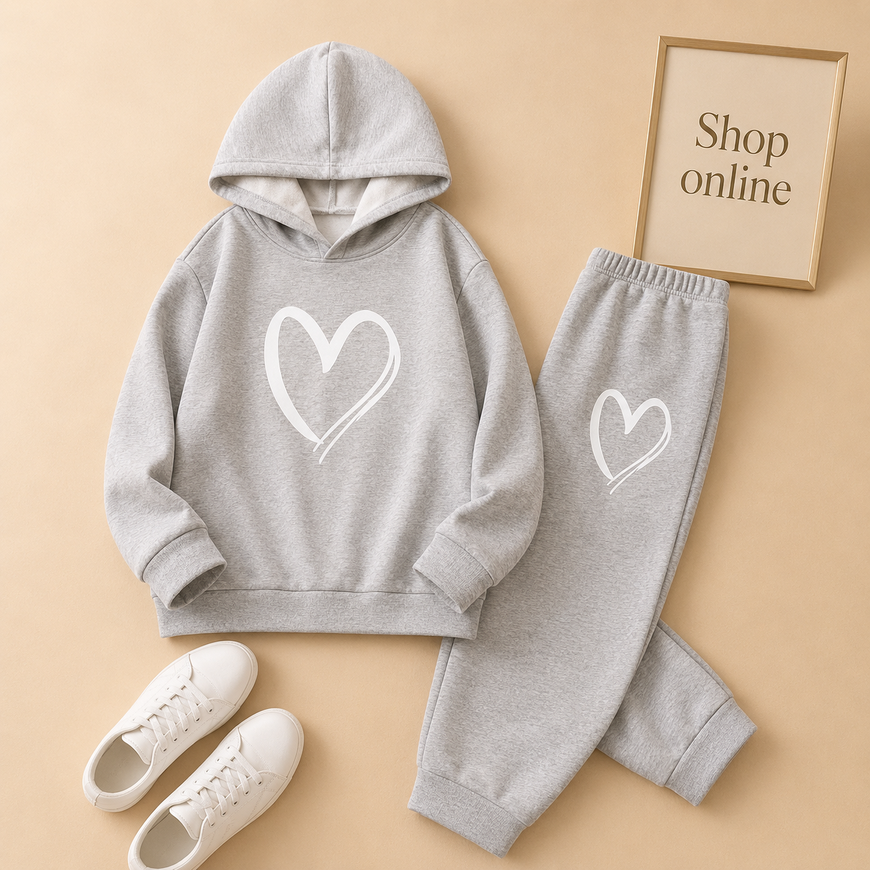 SHREDED HEART GREY HOODIE TRACKSUIT