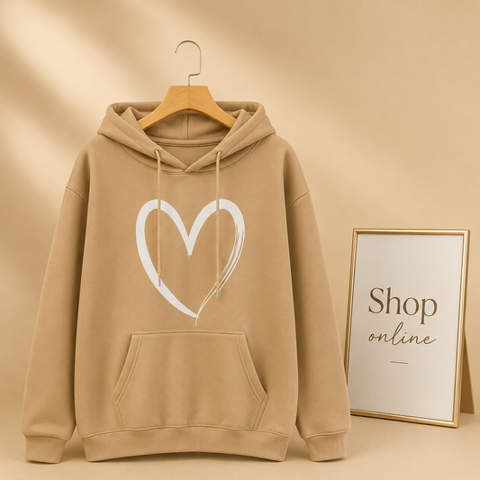 SHREDED HEART BEIGE HOODIE