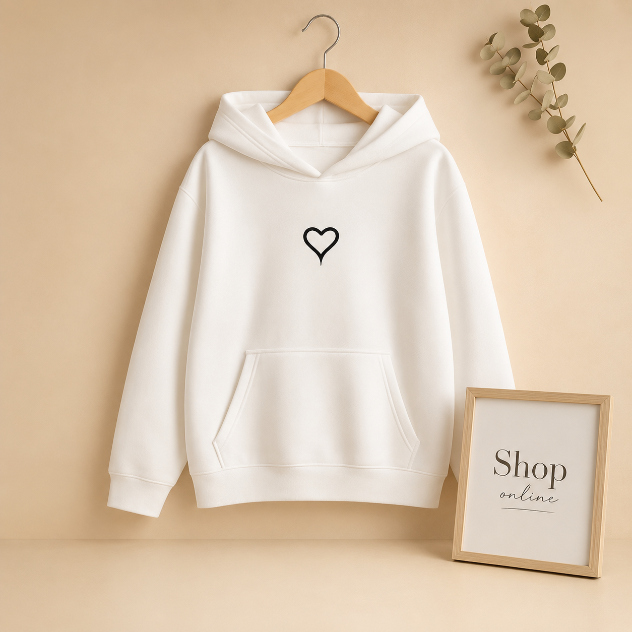 WHITE HOODIE UNFILLED HEART